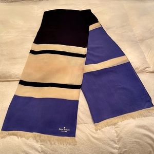 Kate Spade scarf, 100% wool, cream/blue/black/faint pink